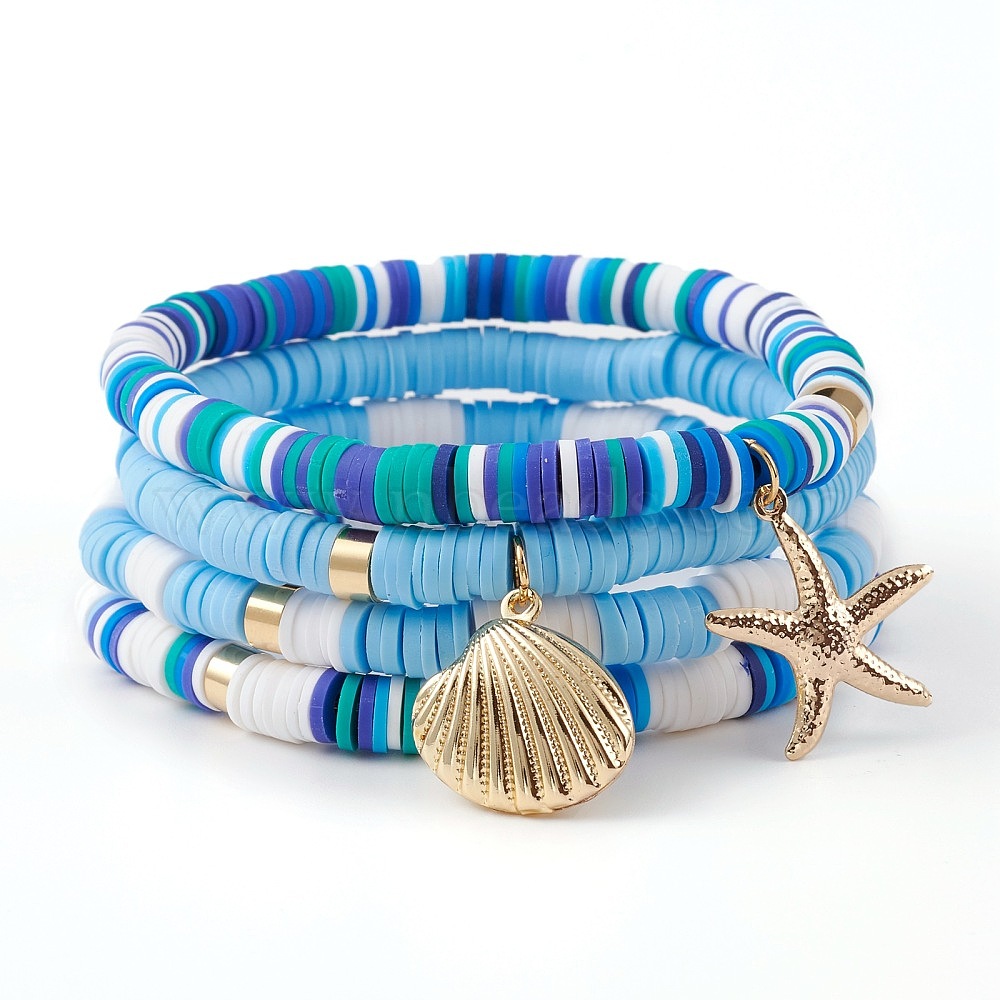 Layered Blue Starfish Beads Bracelet