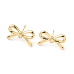 Brass Stud Earring Findings, Bowknot, Nickel Free, with Loop, Real 18K Gold Plated, 11.5x19mm, Hole: 1mm, Pin: 0.8mm(KK-D504-02G)