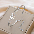 304 Stainless Steel Cuff Bangles for Women, Bowknot, Stainless Steel Color, 6.30 inch(16cm)(FS-WG13D36-01)