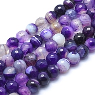 Natural Agate Beads, Dyed, Faceted Round, Purple, 12mm, Hole: 1.3mm, about 32pcs/strand, 15.1 inch(38.5cm)(G-J371-13-12mm)