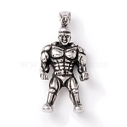 Tibetan Style 304 Stainless Steel Pendants, Man, Antique Silver, 52x26x10.5mm, Hole: 8x4.5mm(STAS-P305-38AS)