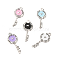 Alloy Enamel Pendants, with Crystal Rhinestone, Keys with Heart Charms, Platinum, Mixed Color, 31x12.5x2mm, Hole: 1.8mm(ENAM-B050-08P)