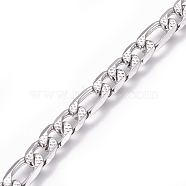 304 Stainless Steel Figaro Chains, Unwelded, Textured, Stainless Steel Color, 6mm, Links: 12x6x1.6mm and 9x6x1.6mm(CHS-L020-041P)