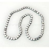 Non-Magnetic Synthetic Hematite Beads Strands, Star, Silver Plated, 6x6x2mm, Hole: 1mm, about 76pcs/strand, 18 inch(X-G-Q679-2)