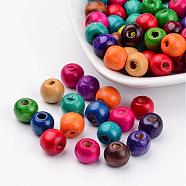 Round Natural Wood Beads, Dyed, 9x10mm, Hole: 3.5mm(X-W2BPN011)