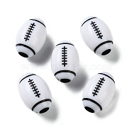 Opaque Acrylic European Beads, Craft Style, Large Hole Beads, Rugby, White, 15.5x10.5mm, Hole: 4mm, about 500pcs/500g(SACR-P031-27A-01)