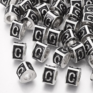 Alloy European Beads, Enamel Style, Large Hole Beads, Triangle with Letter, Platinum, Black, Letter.C, 9.5x9x6.5mm, Hole: 5mm(MPDL-S038-09C)