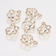 Glass Rhinestone Pendants, with Iron Findings, Flower, Golden, 17.5x14x5mm, Hole: 1.5mm(X-IFIN-F144-17G)