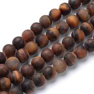 Natural Tiger Eye Round Bead Strands, Frosted Style, 4~4.5mm, Hole: 1mm, about 86~96pcs/strand, 14~15 inch(G-T055-4mm-04)