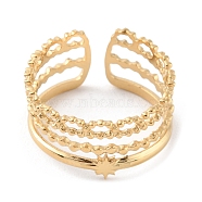 304 Stainless Steel Multi Line Open Cuff Rings, Real 14K Gold Plated, US Size 8 1/2(18.5mm)(RJEW-D002-05G)