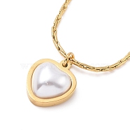 Plastic Imitation Pearl Heart Pendant Necklace, Ion Plating(IP) 304 Stainless Steel Jewelry for Women, Golden, 16.14 inch(41cm)(NJEW-A004-09G)