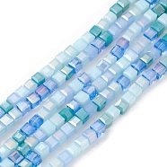 Gradient Color Electroplate Glass Bead Strands, AB Color Plated, Faceted, Cube, Pale Turquoise, 4x4x4mm, Hole: 1.2mm, about 94~97pcs/strand, 14.84~15.28 inch(37.7~38.8cm)(GLAA-E042-05A)