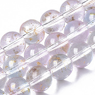 Transparent Spray Painted Glass Bead Strands, with Golden Foil, Round, Lavender Blush, 10~11mm, Hole: 1.4~1.6mm, about 39~42pcs/Strand, 14.84 inch~15.27 inch(37.7~38.8cm)(X-GLAA-N035-03D-B07)