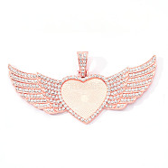 Alloy Pendant Cabochon Settings, with Crystal Rhinestone, Cadmium Free & Lead Free, Heart with Wing, Rose Gold, Crystal, Tray: 26.5x32.5mm, 47.5x107.5x6mm, Hole: 15mm(X-PALLOY-S107-001RG-RS)