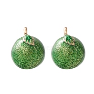 2Pcs Brass Enamel Charms, Imitation Fruit, Light Gold, Green Tangerine Charm, Green, 12x9.5mm, Hole: 1.4mm(KK-YW0001-85)
