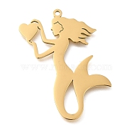 304 Stainless Steel Pendants, Mermaid Charm, Golden, 37x30x1.5mm, Hole: 1.5mm(STAS-R131-13G)