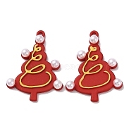 Spray Painted Alloy Pendants, with ABS Plastic Imitation Pearl Beads, Christmas Tree, FireBrick, 30.5x23x2~4.5mm, Hole: 1.4mm(PALLOY-M215-13A-02)