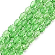 Glass Beads Strands, Faceted, teardrop, Green, 6x4mm, Hole: 1mm, about 65~68pcs/strand, 14.96~15.35 inch(GLAA-R024-6x4mm-6)
