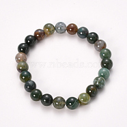 Natural Indian Agate Beaded Stretch Bracelets, Round, 2-1/8 inch(55mm), Bead: 8~9mm(BJEW-Q692-30-8mm)