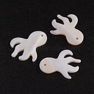 Natural White Shell Mother of Pearl Shell Pendants, Octopus, 15x12x1.5mm, Hole: 1mm(SSHEL-G014-65B)