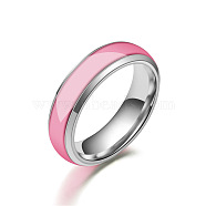 Luminous 304 Stainless Steel Flat Plain Band Finger Ring, Glow In The Dark Jewelry for Men Women, Pearl Pink, US Size 7(17.3mm)(LUMI-PW0001-117B-01)