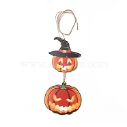 Halloween Decorations, Pumpkin Wooden Hanging Wall Decorations, with Jute Twine, 260x117x4mm(WOOD-I010-15)