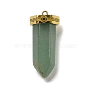 Natural Green Aventurine Pointed Pendants, Faceted Bullet Charms with Golden Plated 304 Stainless Steel Findings, 26~26.5x11.5x10mm, Hole: 1.4mm(STAS-K273-03G-03)
