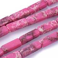 Synthetic Imperial Jasper Beads Strands, Dyed, Cuboid, Deep Pink, 12~13.5x4~4.5mm, Hole: 0.8mm, about 29pcs/strand, 14.96 inch~15.19 inch(38~38.6cm)(G-E508-02J)