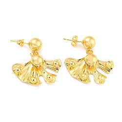 Rack Plating Brass Fan Dangle Stud Earrings, Long-Lasting Plated, Lead Free & Cadmium Free, Real 18K Gold Plated, 32x29mm(EJEW-A028-05G)