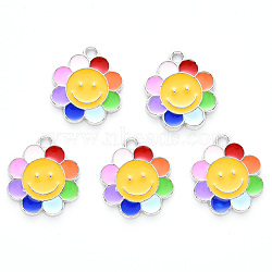 Alloy Enamel Pendants, Flower, Platinum, Colorful, 18.5x16x1.5mm, Hole: 1.6mm(X-ENAM-N054-009-P)