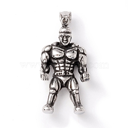 Tibetan Style 304 Stainless Steel Pendants, Man, Antique Silver, 52x26x10.5mm, Hole: 8x4.5mm(STAS-P305-38AS)