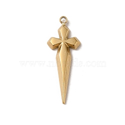 304 Stainless Steel Pendants, Cross Charm, Real 14K Gold Plated, 21.5x8x2mm, Hole: 1mm(STAS-L022-321G)