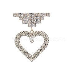 Alloy Rhinestone Brooch for Backpack Clothes, Heart, Golden, 45x32mm(PW-WG41184-02)