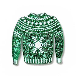 Printed Acrylic Pendants, with Glitter Sequins, for Christmas, Clothes with Snowflake Charm, Green, 37x35x2mm, Hole: 1.6mm(X-MACR-F072-05A)
