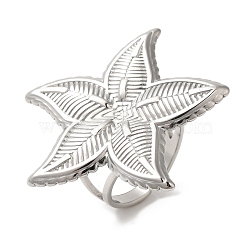 Non-Tarnish 304 Stainless Steel Starfish Open Cuff Rings for Women, Stainless Steel Color, Starfish: 34.5x35.5mm, Adjustable(RJEW-Z053-10P)