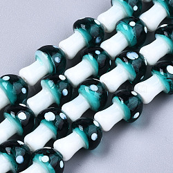 Mushroom Handmade Lampwork Beads Strands, Teal, 16x12mm, Hole: 2mm, about 20pcs/strand, 13.7 inch(LAMP-R116-14)