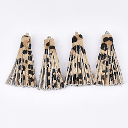 Eco-Friendly Cowhide Leather Tassel Big Pendants, Leopard Print Pattern, Navajo White, 59x9mm, Hole: 1.5mm(X-FIND-S301-36E)