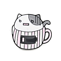 Coffee Cup Cat Enamel Pin, Electrophoresis Black Plated Alloy Badge for Backpack Clothes, Gray, 21.5x24x2mm(JEWB-H009-01EB-15)