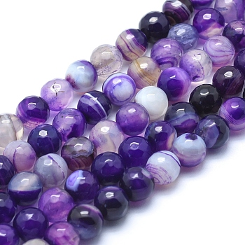 Natural Agate Beads, Dyed, Faceted Round, Purple, 12mm, Hole: 1.3mm, about 32pcs/strand, 15.1 inch(38.5cm)