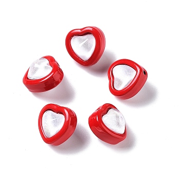 Spray Painted Alloy Bead, with Glass, Heart, Clear, 11.5x11.5x11mm, Hole: 1.2mm