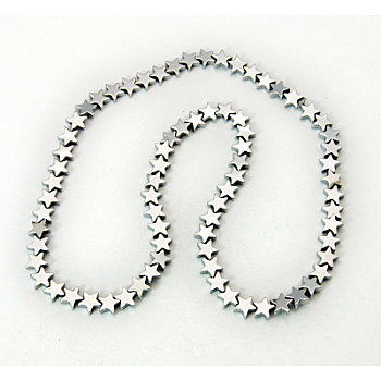 Non-Magnetic Synthetic Hematite Beads Strands, Star, Silver Plated, 6x6x2mm, Hole: 1mm, about 76pcs/strand, 18 inch