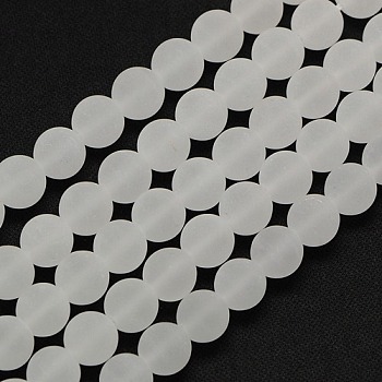 Frosted Natural Gemstone Quartz Crystal Round Beads Strands, White, 6mm, Hole: 1mm, about 66pcs/strand, 15.74 inch