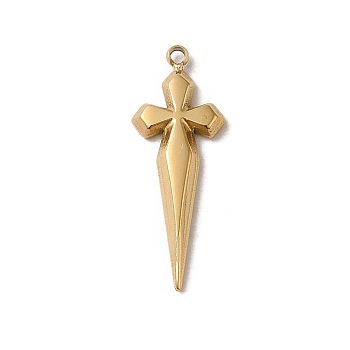 304 Stainless Steel Pendants, Cross Charm, Real 14K Gold Plated, 21.5x8x2mm, Hole: 1mm