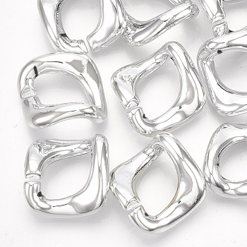 UV Plating ABS Plastic Linking Rings, Quick Link Connectors, For Curb Chains Making, Unwelded, Twist, Platinum, 20.5x20x9.5mm, Hole: 16x9.5mm