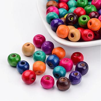 Round Natural Wood Beads, Dyed, 9x10mm, Hole: 3.5mm