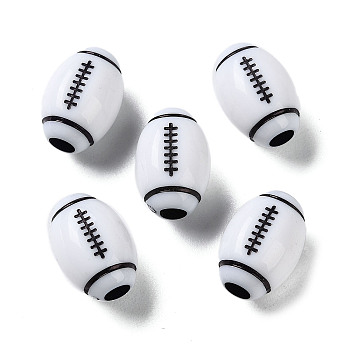 Opaque Acrylic European Beads, Craft Style, Large Hole Beads, Rugby, White, 15.5x10.5mm, Hole: 4mm, about 500pcs/500g