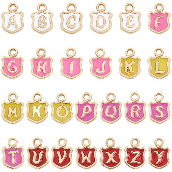 SUNNYCLUE 52 Pcs 26 Styles Alloy Enamel Charms, Cadmium Free & Lead Free, Token with Initial Letters, Light Gold, Letter A~Z, 2pcs/style