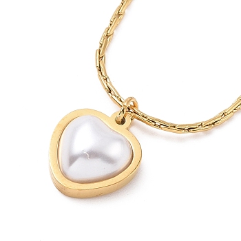 Plastic Imitation Pearl Heart Pendant Necklace, Ion Plating(IP) 304 Stainless Steel Jewelry for Women, Golden, 16.14 inch(41cm)