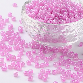 6/0 Glass Seed Beads, Ceylon, Round, Round Hole, Medium Orchid, 6/0, 4mm, Hole: 1.5mm, about 500pcs/50g, 50g/bag, 18bags/2pounds