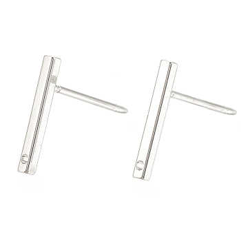 Brass Stud Earring Findings, with Loop, Rectangle, Nickel Free, Real Platinum Plated, 12.5x1.5mm, Hole: 0.8mm, pin: 0.7mm